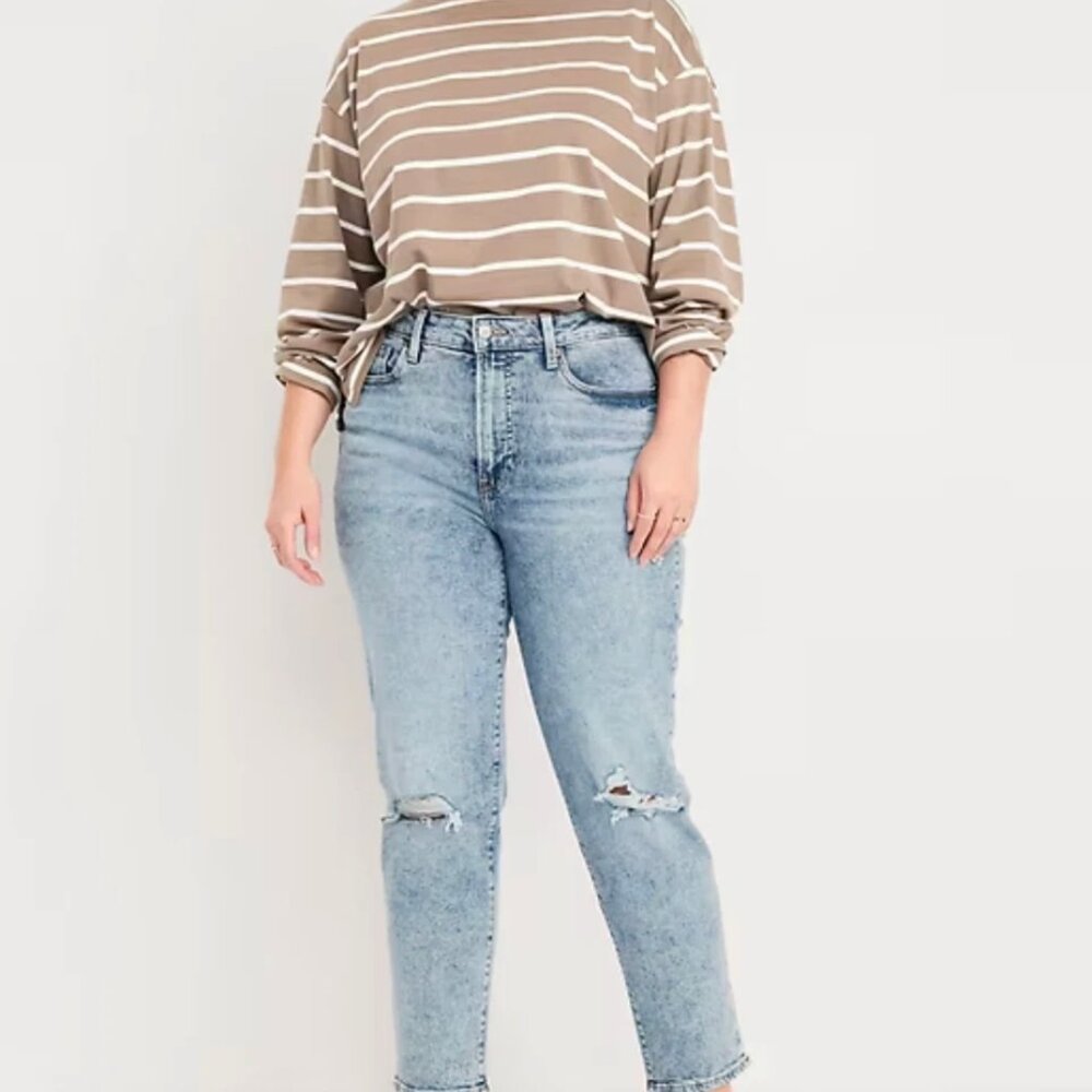 Old Navy High-Waisted OG Distressed Ripped Straight Ankle Jeans, NWT